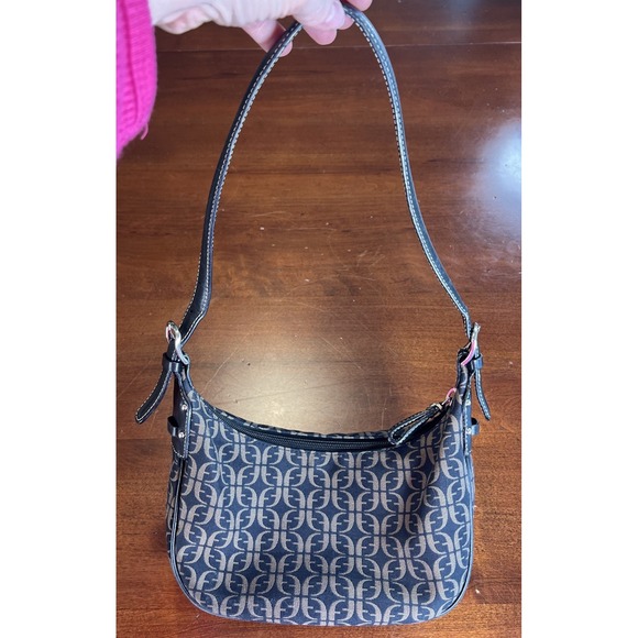 FOSSIL Signature Shoulder Bag Canvas‎ Black Beige Jacquard Purse Y2k 90s Vtg - Picture 2 of 10